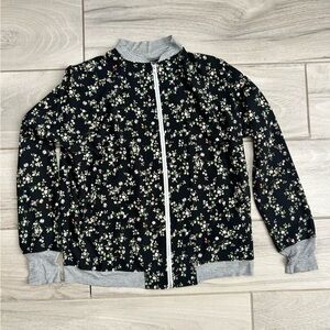Floral Print Women's Bomber Jacket - Black MN